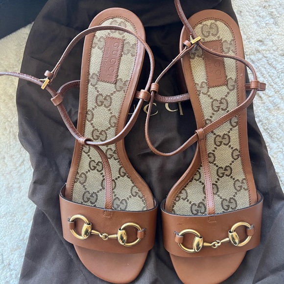 Gucci Horsebit Brown Leather Sandals - Picture 1 of 3